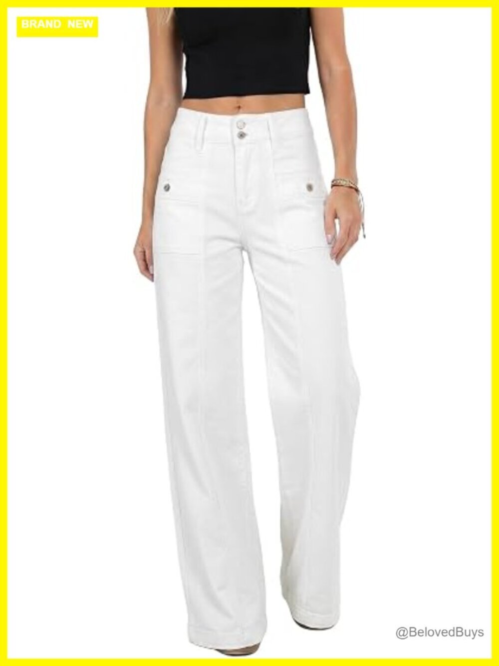 Wide Leg Jeans High Waisted Double Buttons Stretchy Straight Leg Denim Pants